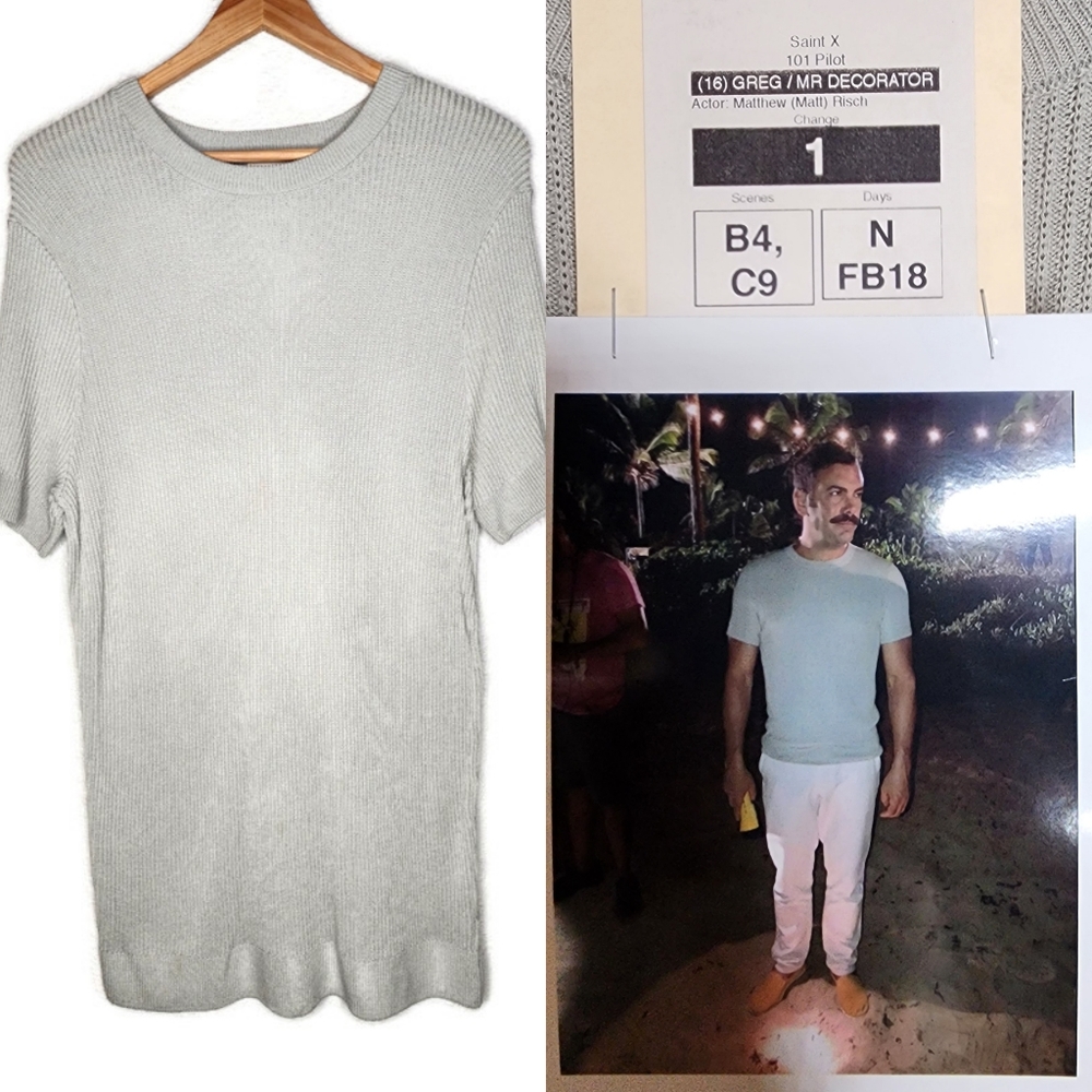 Open Edit Short Sleeve Knit Sweater in Green Silicate Size M